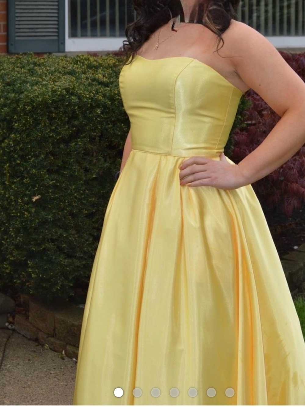 Betsy & Adam Strapless Yellow Satin Ball Gown